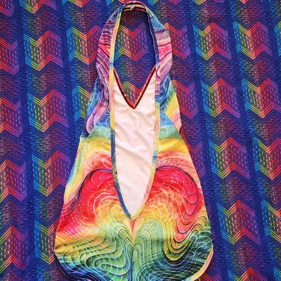 The Headspace Rainbow Halter Bodysuit – Psychedelic Rave Festival One-Piece (M) - Picture 3 of 6